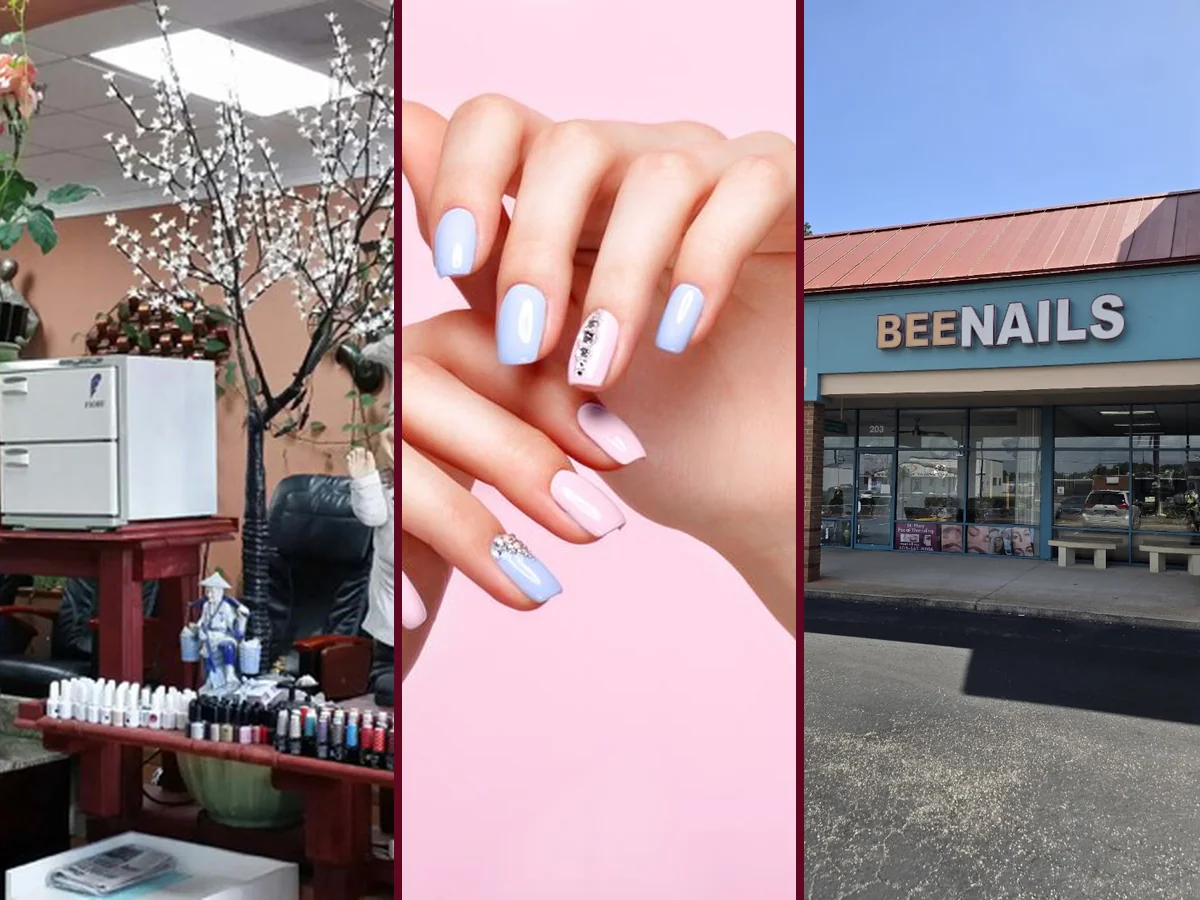 Neat manicure station inside a nail salon.