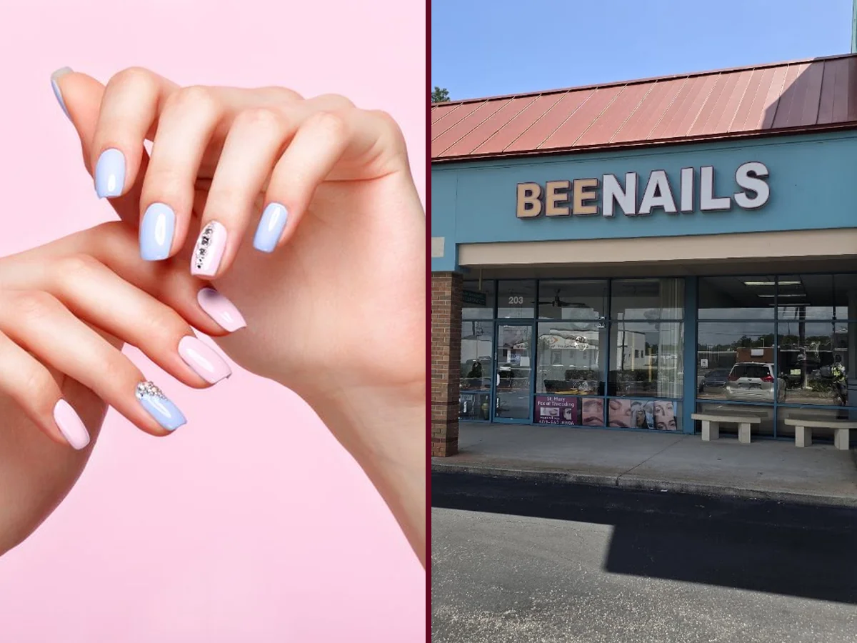 Neat manicure station inside a nail salon.