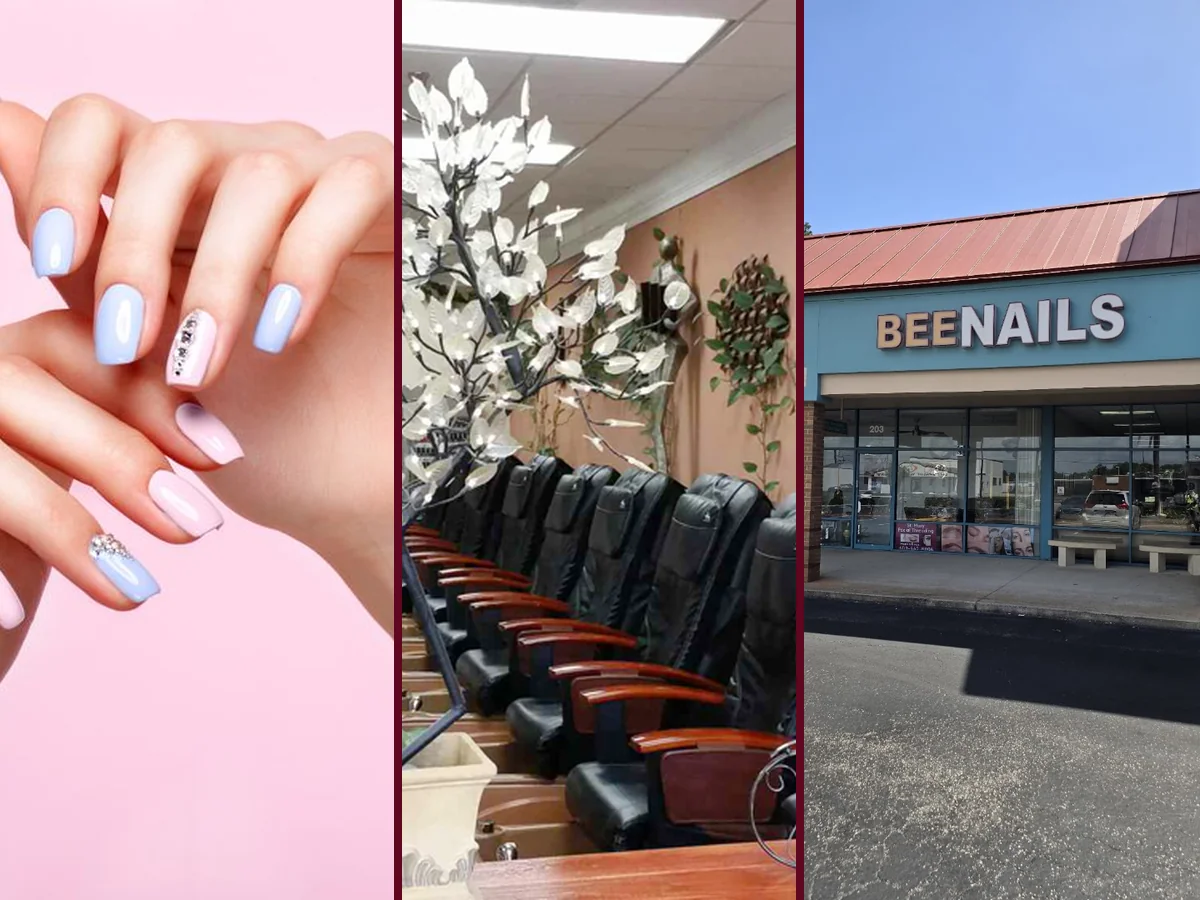 Close-up of glossy gel nails and hands.